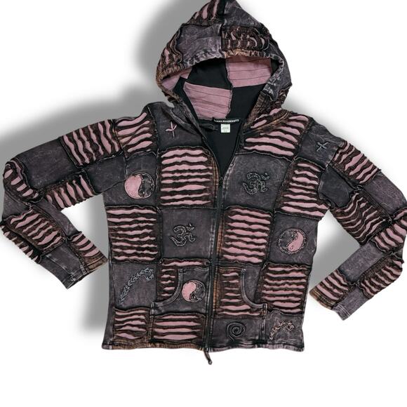 Goblin Fairy Pixie Hippy Boho Cotton Patchwork Jacket Zip Up Hoodie Mens S/M - Picture 2 of 14